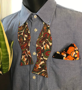 Autumn Paisley Bow Tie and Floral Pocket Square