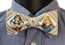 Load image into Gallery viewer, Wonder Woman &amp; Super Girl Bow Tie with Pocket Square

