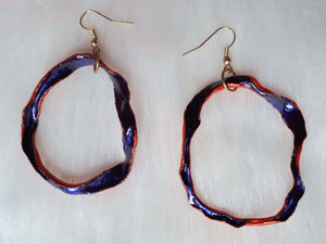 Avocado skin earrings painted orange/purple