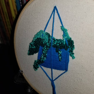 Hand embroidered succulent art hoop (blue/green)