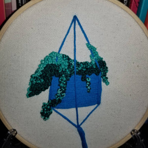 Hand embroidered succulent art hoop (blue/green)