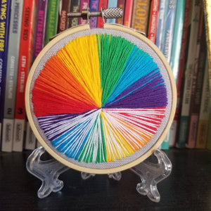 Hand embroidered rainbow landscape art hoop for LGBTQ pride month