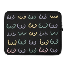 Load image into Gallery viewer, Colourful Boobs on Black Background, Laptop Case, LGBTQ Gift, Boobie Lover Gift, Boobs Merch, Feminist Art, Boobs Gifts, 13 inch laptop case, 15 inch laptop case
