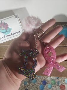 Sending Love and Support Breast Cancer Awareness Pom Pom Resin Keychain