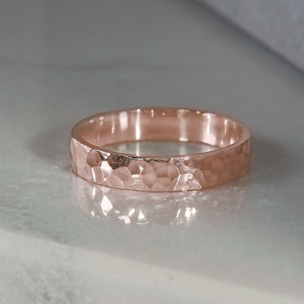 Hammer Finished Band Ring in Rose Gold