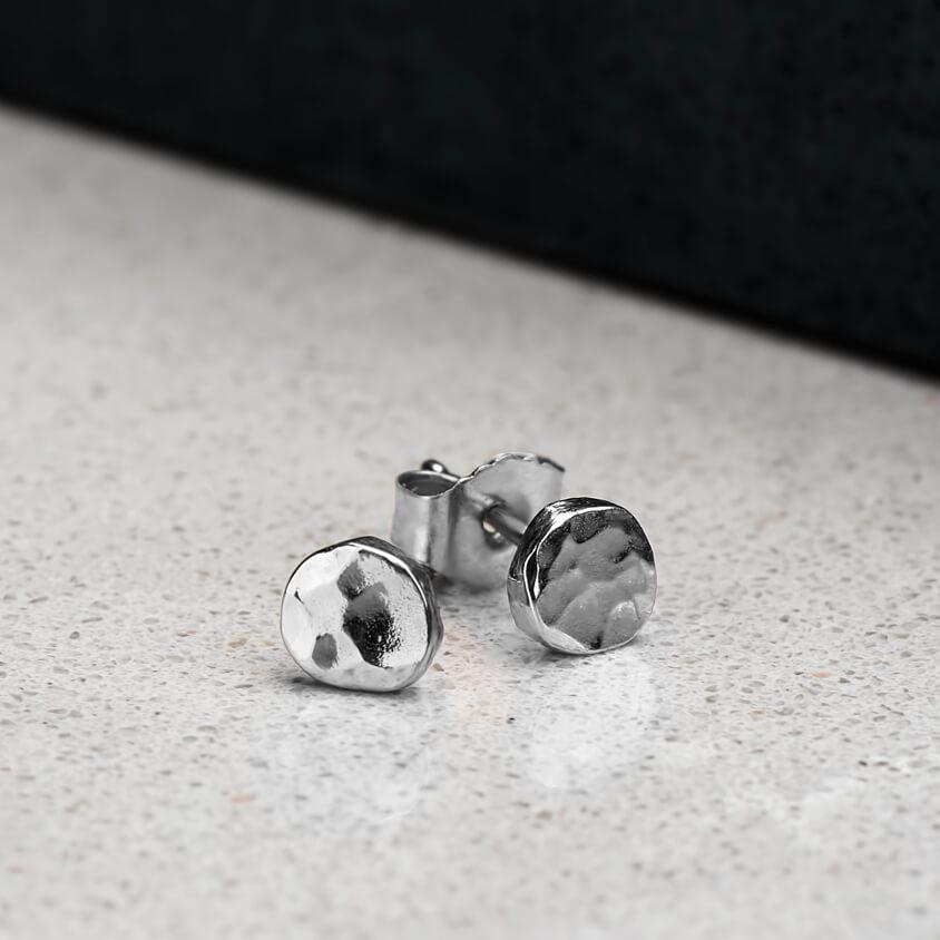 Hammer Finished Studs in Sterling Silver