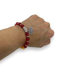 Load image into Gallery viewer, Amber and Carnelian with Silver Om Charm Mala Bracelet

