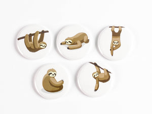 Sloths! Pinback Buttons or Strong Ceramic Magnets