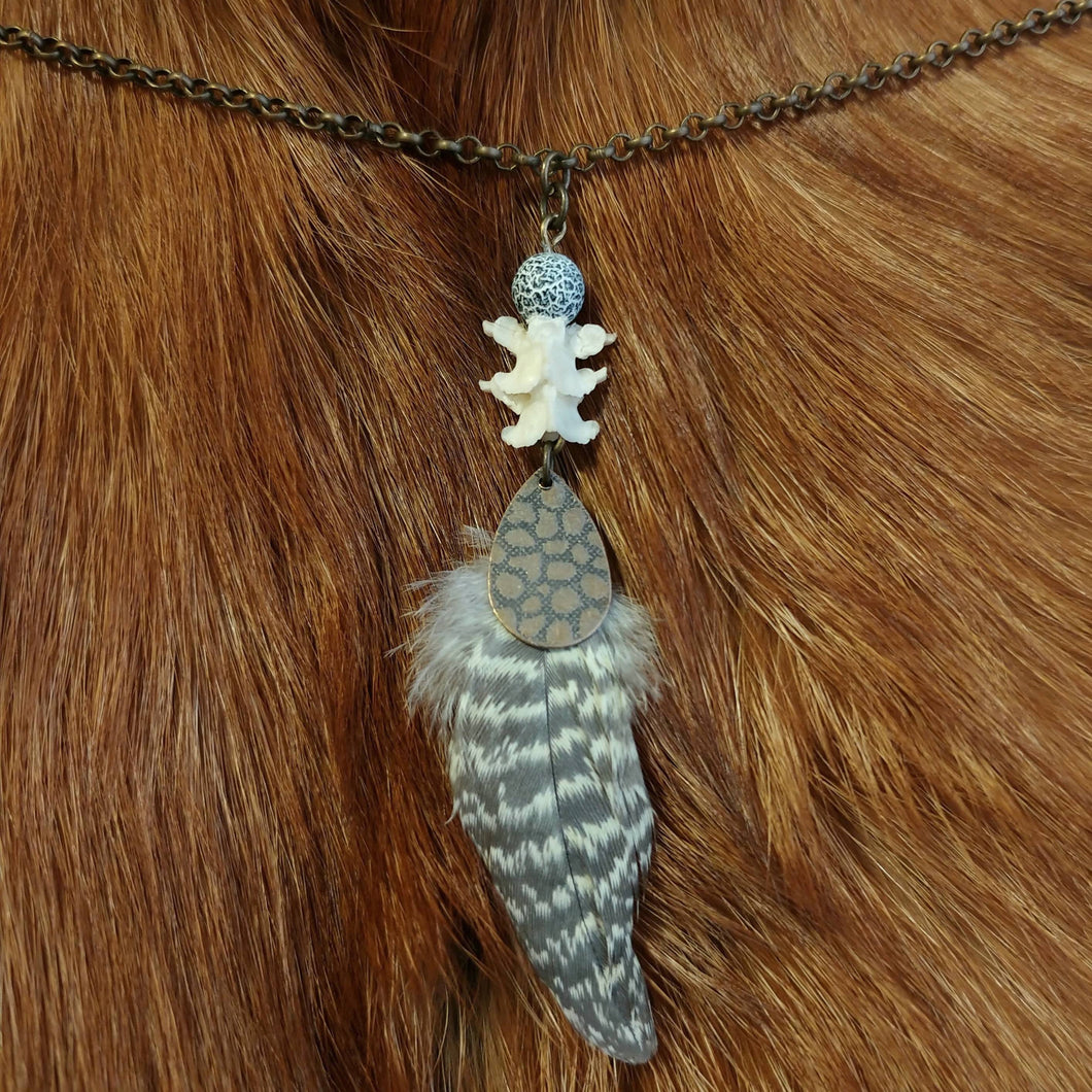 Cockatiel Feather and Snake Vertebrae Necklace - *REAL BONE*