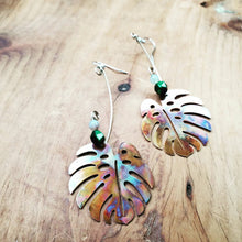 Load image into Gallery viewer, Monstera Leaf Earrings - Rainbow Patina

