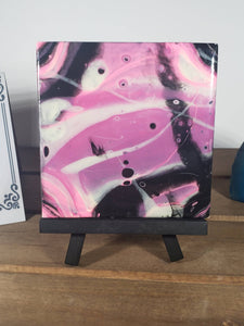 Pink and Black Acrylic Flow Tile Drink Coasters