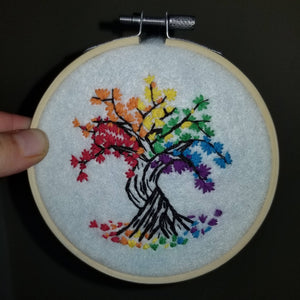 CUSTOMIZABLE!! Hand embroidered tree with rainbow flag colours in leaves. Customize to your pride flag!!