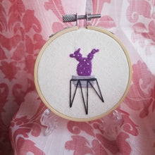 Load image into Gallery viewer, Hand embroidered succulent art hoop with bunny ear cactus in purple or green as a gift
