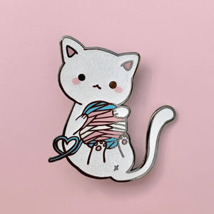 LGBTQ+ Pride Glitter Yarn Kitty Enamel Pin