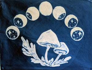 Moon phase and mushrooms cyanotype