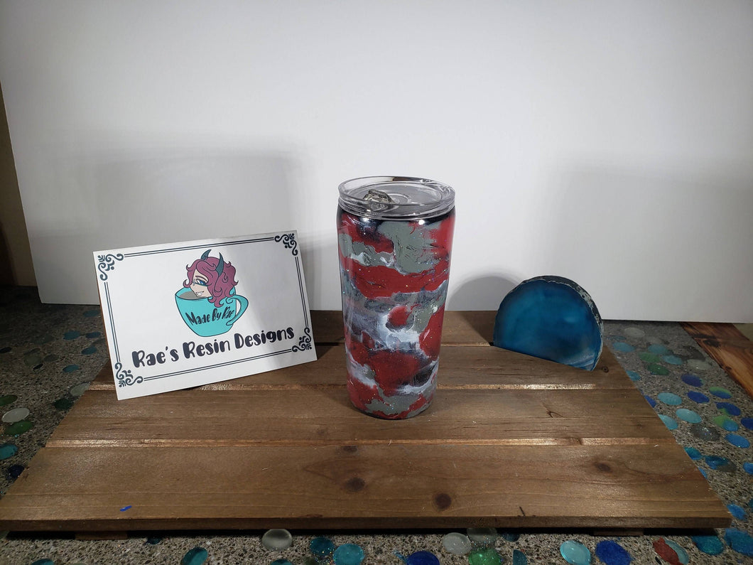 Camo Cloud Red and Grey 16oz Acrylic Flow Resin Tumbler