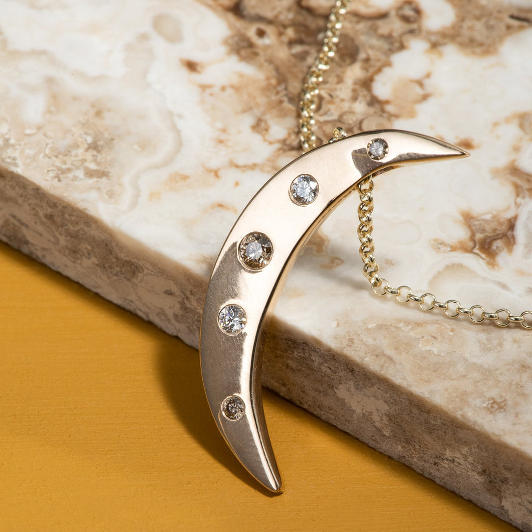 Crescent Moon Pendant in Yellow Gold