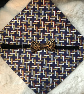 Leopard Bow Tie with Gold Graphic Pocket Square