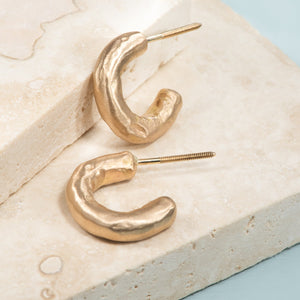 Crushed Satin Hoops in Yellow Gold