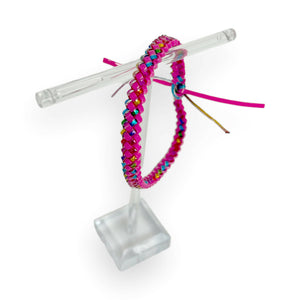 Pink and Rainbow Plastic Lacing Bracelet