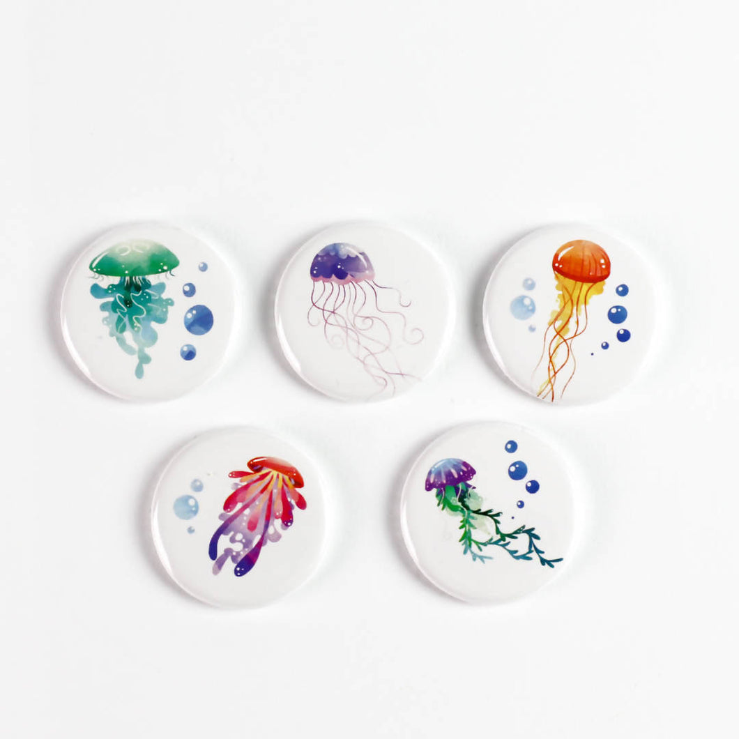 Jellyfish! Pinback Buttons or Strong Ceramic Magnets