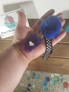 Coffee Lover Purple and Black Resin Pompom keychain or bag charm