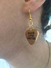 Load image into Gallery viewer, BLM - Gold Black Lives Matter drop earrings

