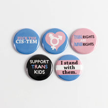Load image into Gallery viewer, Trans Rights! LGBTQ Pride: Pinback Buttons, Stickers, or Strong Ceramic Magnets
