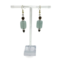 Load image into Gallery viewer, Aqua Glass Beads and Smokey Quartz Earrings

