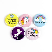 Load image into Gallery viewer, Stay Magical! Unicorn Pinback Buttons or Strong Ceramic Magnets
