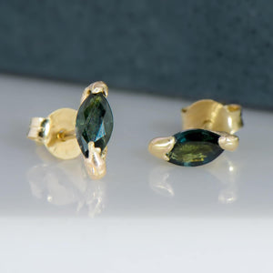 Recycled Marquise Sapphire Kimberlite Studs in Yellow Gold