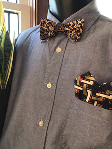 Leopard Bow Tie with Gold Graphic Pocket Square