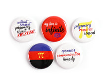 Load image into Gallery viewer, Polyamorous Pride: Pinback Buttons or Strong Ceramic Magnets
