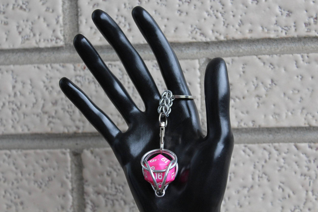 Pink D&D Dice Chainmaille Keychain