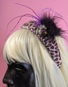 Power Headband - Purple Leopard + feathers