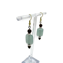 Load image into Gallery viewer, Aqua Glass Beads and Smokey Quartz Earrings
