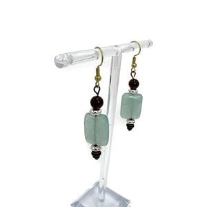 Aqua Glass Beads and Smokey Quartz Earrings