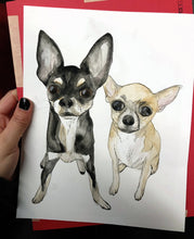 Load image into Gallery viewer, custom pet portrait - 8x10 watercolour painting of two animals
