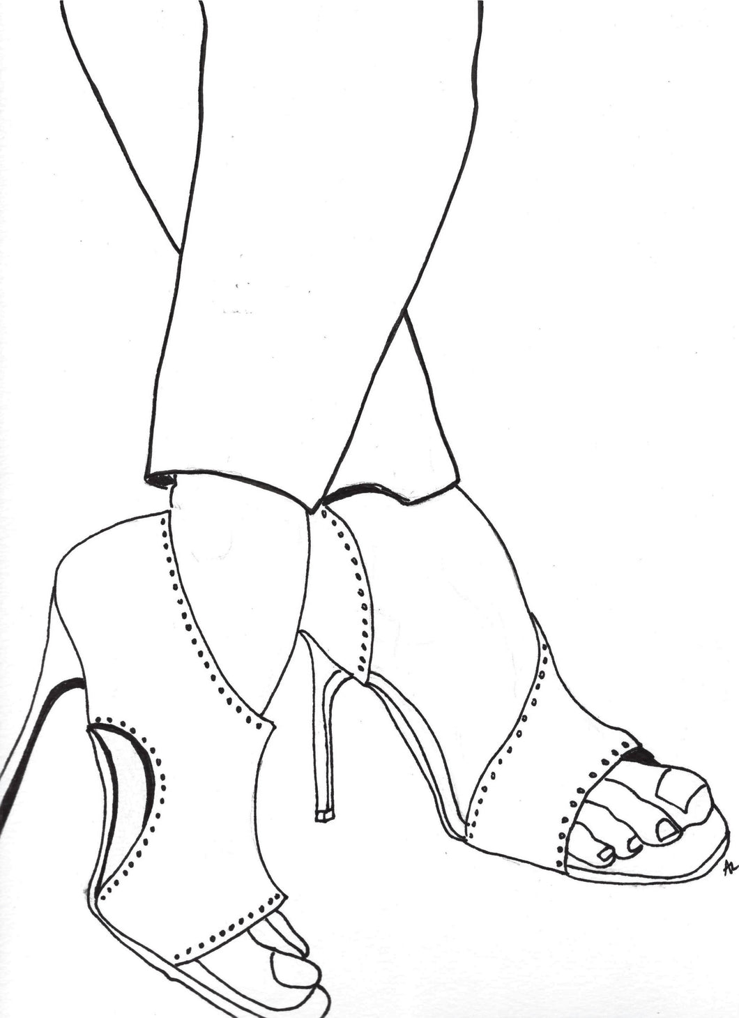 Crossed feet in heels, colouring page