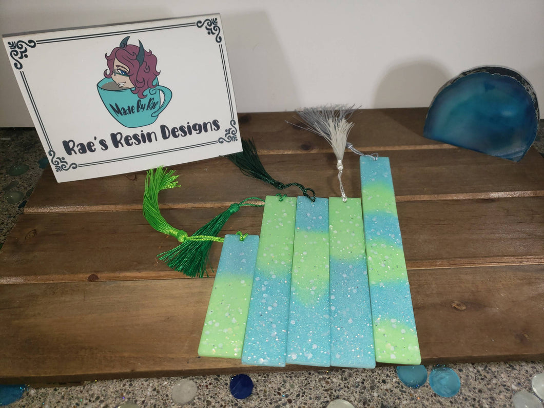 Glow in the Dark Blue and Green Glitter Resin Bookmarks