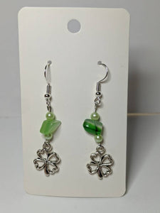 Four Leaf Clover with Genuine Green Agate Earrings