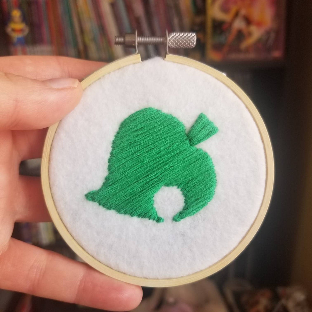 Animal crossing nintendo turnip nook leaf DIY card embroidery art hoop