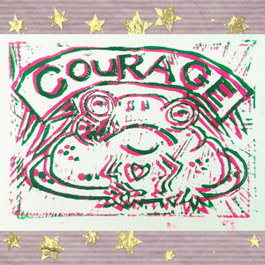 Courage Frog Linocut Greeting Card