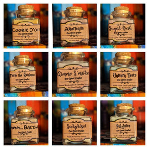 Potion Bottle Candles, Inspired by sweet treats and fictional potions. Fragrance and essential oil blend soy based candles.