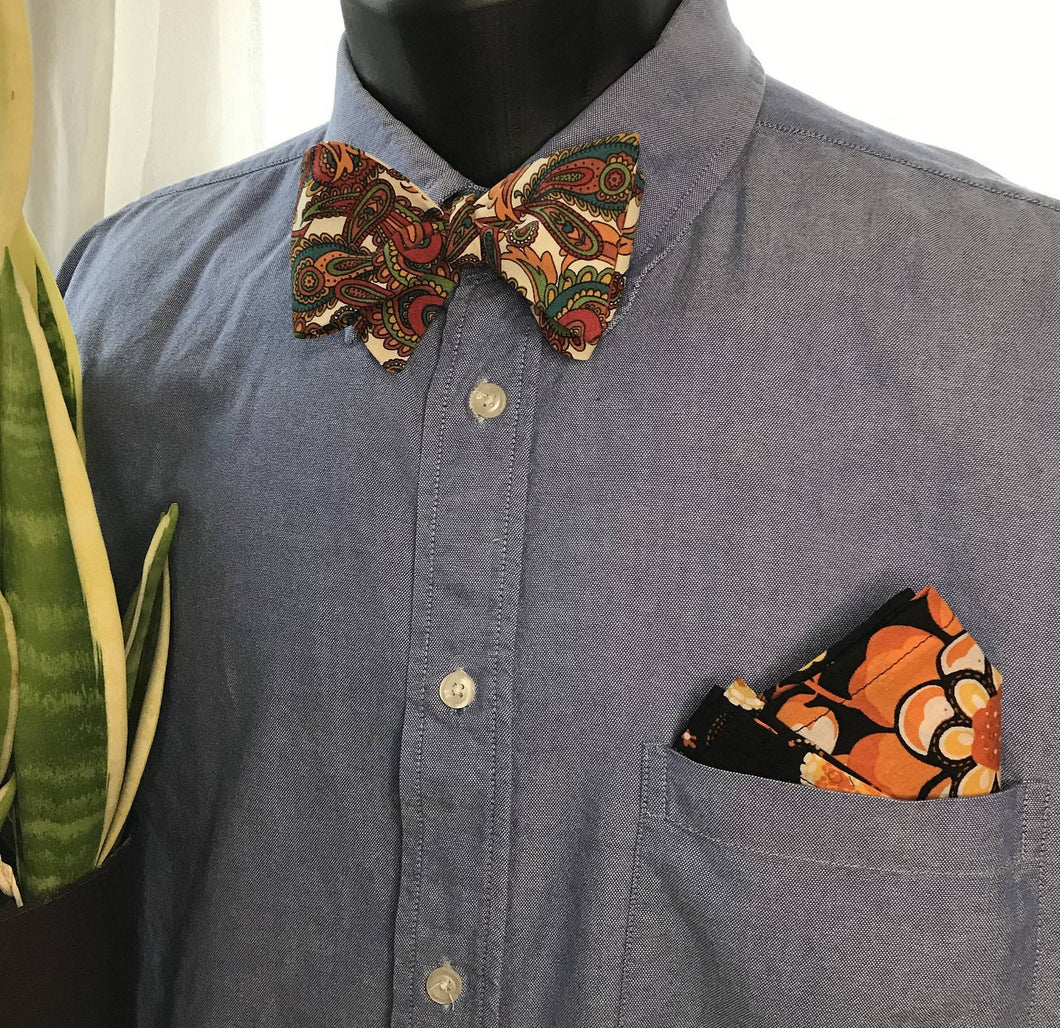 Autumn Paisley Bow Tie and Floral Pocket Square