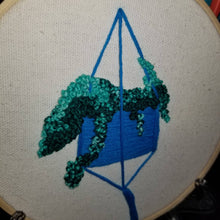 Load image into Gallery viewer, Hand embroidered succulent art hoop (blue/green)
