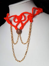 Load image into Gallery viewer, Macrame necklace neon coral chain faux druzy
