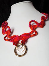 Load image into Gallery viewer, Macrame necklace pink orange multicolour rings
