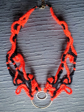 Load image into Gallery viewer, Macrame necklaceneon coral black rings
