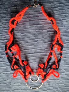 Macrame necklaceneon coral black rings